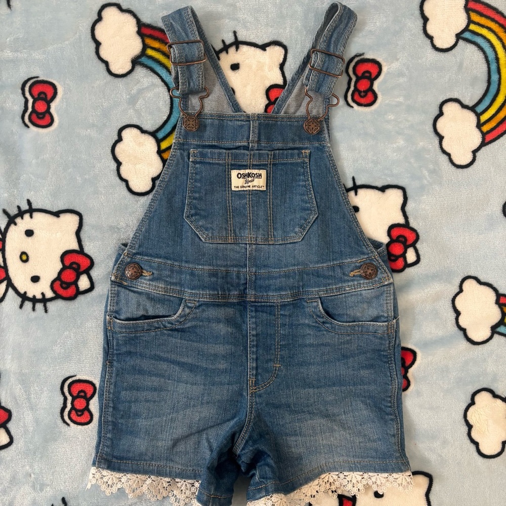 OshKosh B'gosh Blue Denim Shortalls w Lace Trim